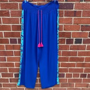 Vera Bradley Indigo Blue Saffron Palazzo pull on pants, elastic waist size XL